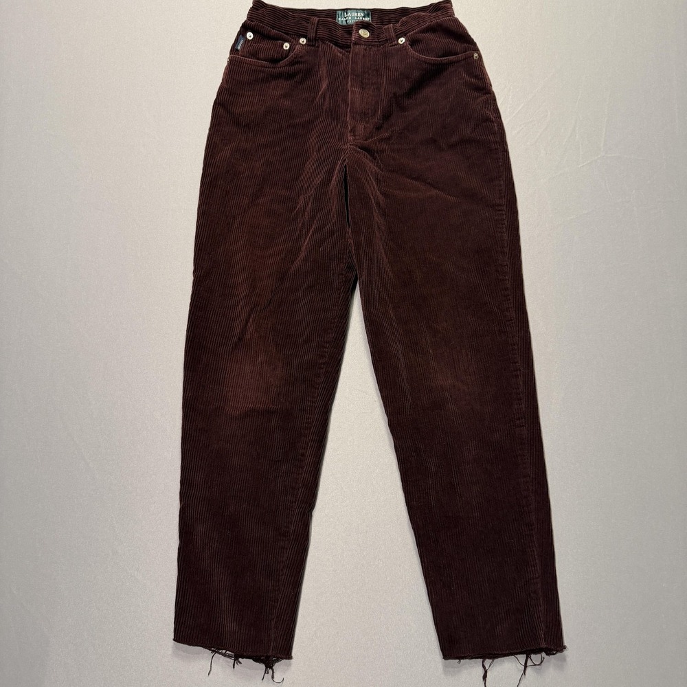 Vintage Lauren Ralph Lauren Pants Womens 4P Brown Corduroy Petite Straight Crop